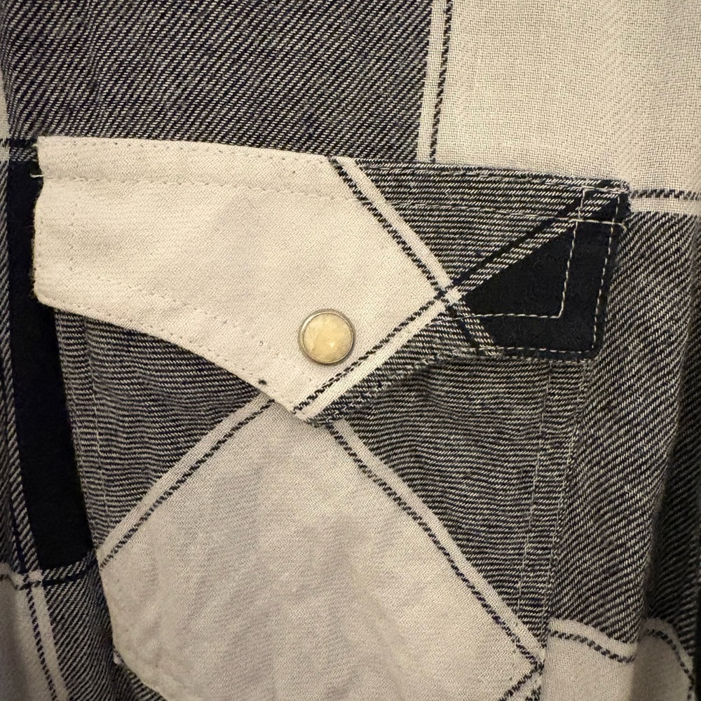 Wrangler Black and White Buffalo Plaid Western Snap Up Flannel Shirt SZ L - Picture 4 of 7